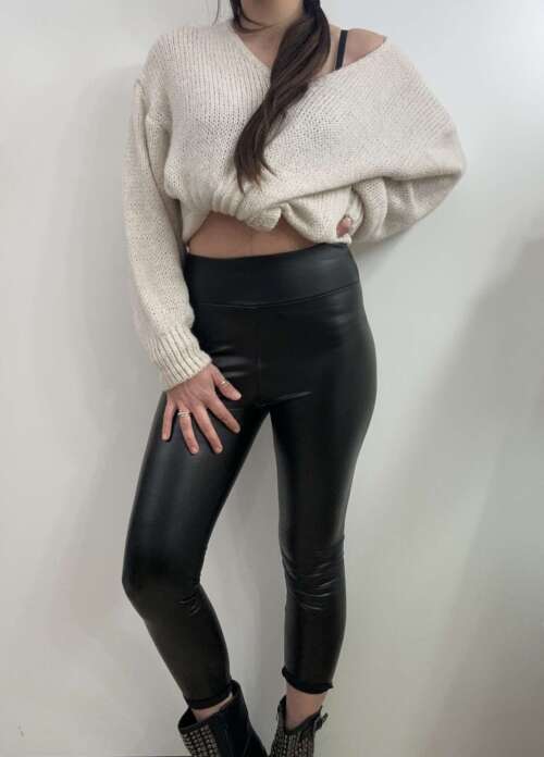 Alternative view of Leggins ecopelle felpato black
