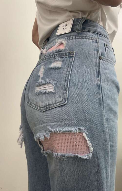 Jeans glitter strappi